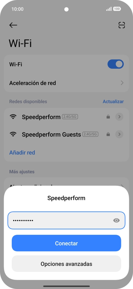 Introduce la contraseña de la red wifi y pulsa Conectar. Introduce la contraseña de la red wifi y pulsa Conectar.
