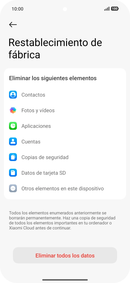 Pulsa Eliminar todos los datos.