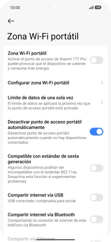 Pulsa Configurar zona Wi-Fi portátil.