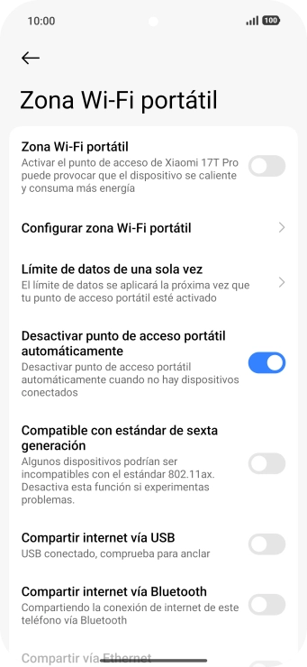 Pulsa Configurar zona Wi-Fi portátil.