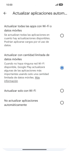 Para activar la actualización automática de apps a través de la red móvil, pulsa el campo junto a 