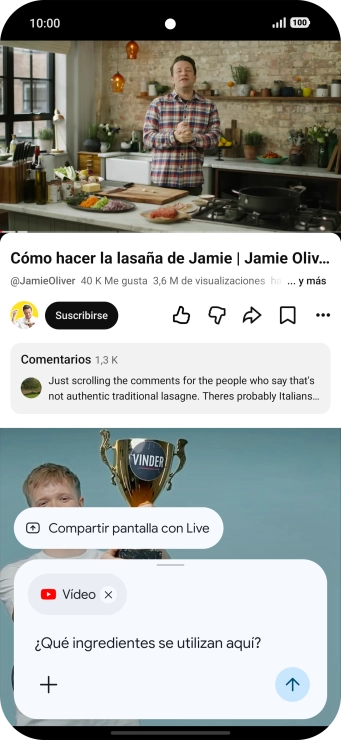 Sigue las indicaciones de la pantalla para escribir o decir en alto la pregunta que quieres hacer del vídeo.