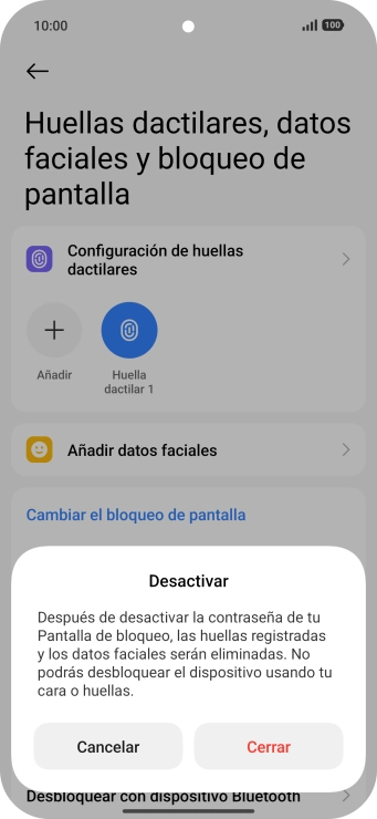 Pulsa Cerrar e introduce el código de seguridad extra que has creado anteriormente.