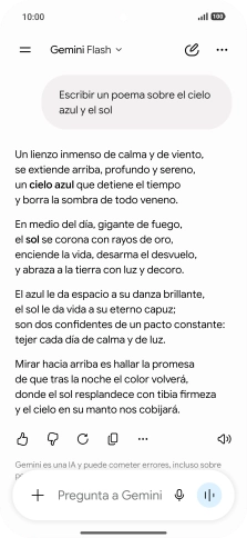 A Gemini le puedes pedir que genere un texto a partir de una descripción tuya.