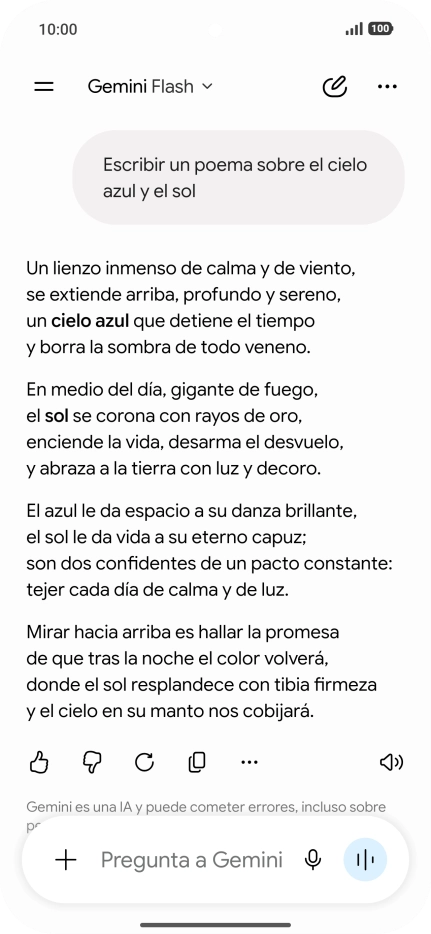 A Gemini le puedes pedir que genere un texto a partir de una descripción tuya.