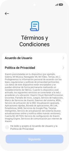 Pulsa en el campo  para aceptar los términos y condiciones.