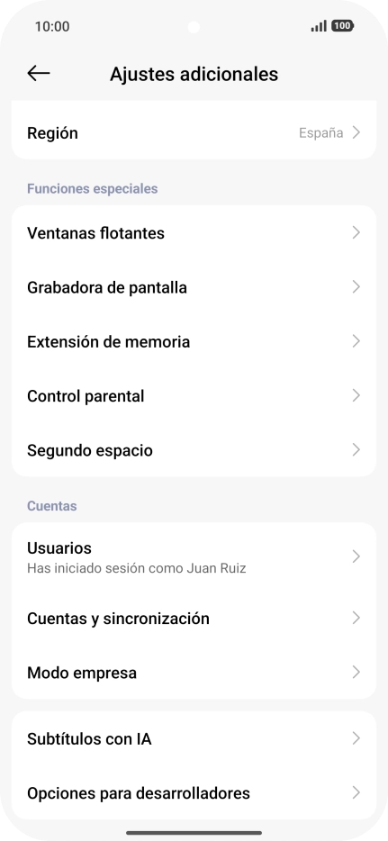 Pulsa Cuentas y sincronización.