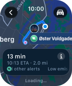 Turn the Digital Crown to see the suggested routes. Turn the Digital Crown to see the suggested routes.