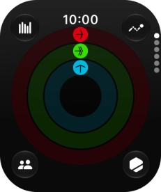The screen will tell you how far you are from completing your daily activity goals. When the coloured rings are closed, you've reached the goals of your daily activity. The screen will tell you how far you are from completing your daily activity goals. When the coloured rings are closed, you've reached the goals of your daily activity.