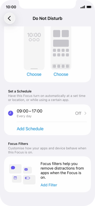 Press Add Schedule and follow the instructions on the screen to select settings for automatic activation of Do Not Disturb.