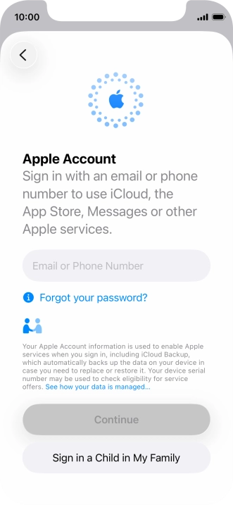 Press Email or Phone Number and key in the username for your Apple Account.