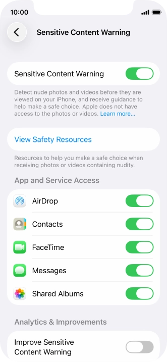 Press the indicators next to the required applications to turn the function on or off.