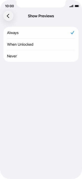To select notification preview on the lock screen, press Always.