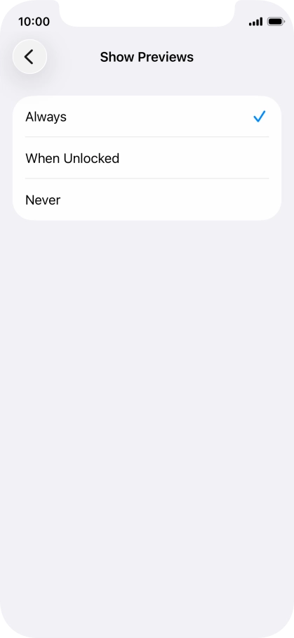 To select notification preview on the lock screen, press Always.