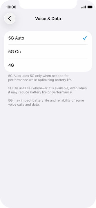 To turn on automatic switch between 5G and 4G, press 5G Auto.