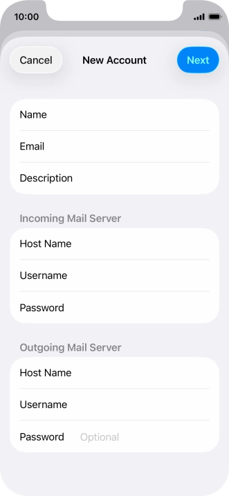 Press Password and key in the password for your email account. Please note that if you're using Vodafone's outgoing server, leave the password field empty.