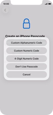 Follow the instructions on the screen to turn on use of phone lock code or press Don't Use Passcode.