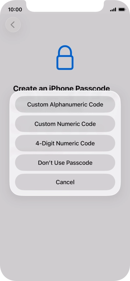 Follow the instructions on the screen to turn on use of phone lock code or press Don't Use Passcode.