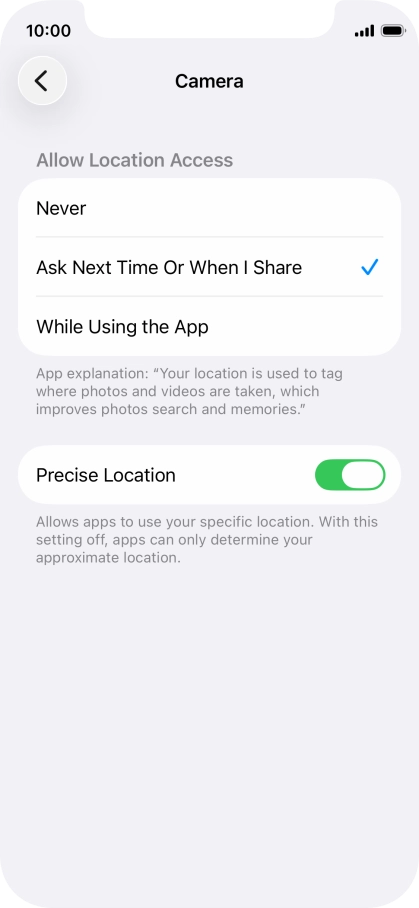 Press the required setting to turn the function on or off.