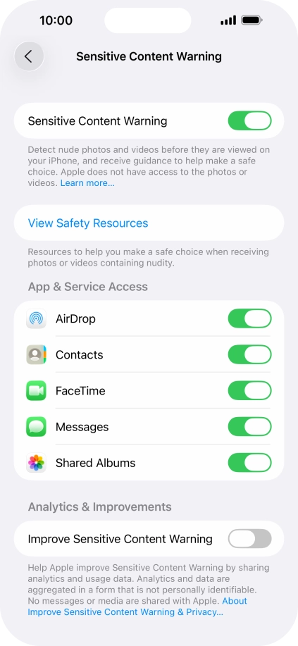 Press the indicators next to the required applications to turn the function on or off.