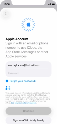 Press Password and key in the password for your Apple Account.