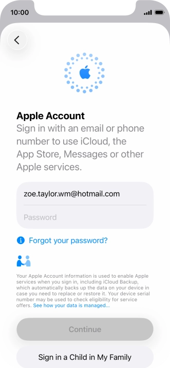 Press Password and key in the password for your Apple Account.