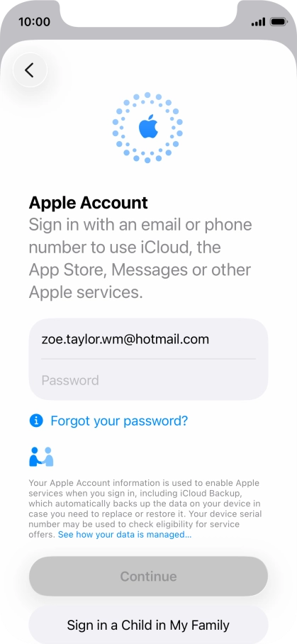 Press Password and key in the password for your Apple Account.