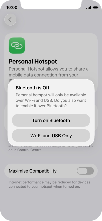 If Wi-Fi is turned on, press Wi-Fi and USB Only.