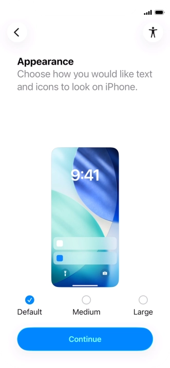 Select the required text and icon size on your phone and press Continue.