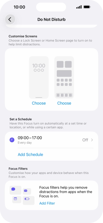 Press Add Schedule and follow the instructions on the screen to select settings for automatic activation of Do Not Disturb.