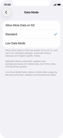 Press the required setting.