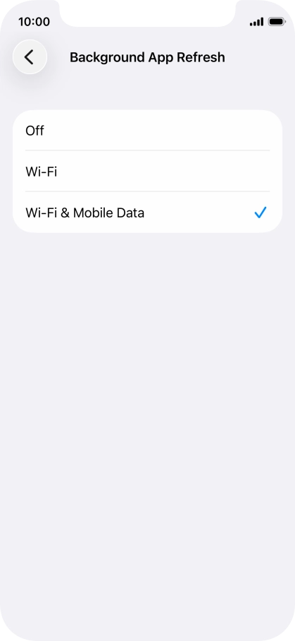 To turn off background refresh of apps, press Off.
