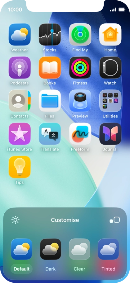 Press the required setting to select the size of app icons on the home screen.