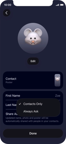 Press the required setting.