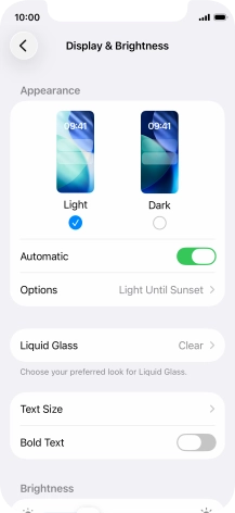 If you turn on the function, press Options and follow the instructions on the screen to select the required period of time for Dark Mode.