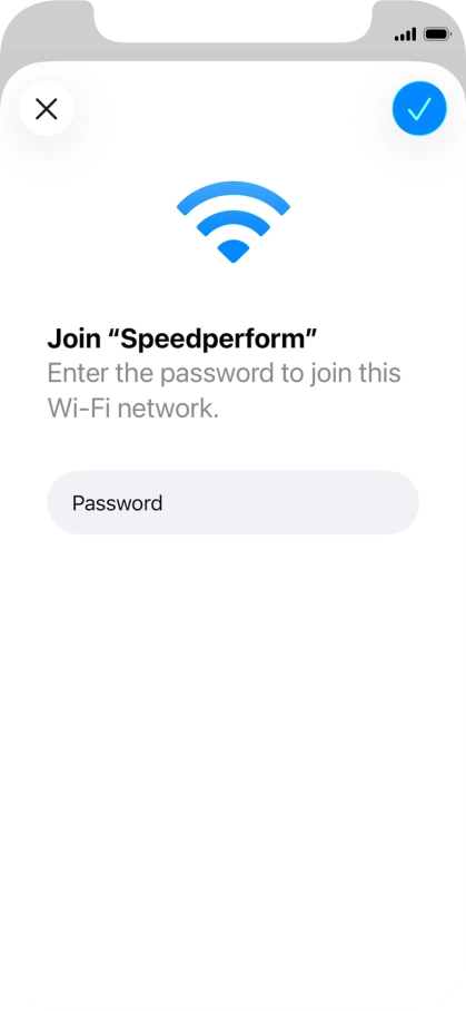 Key in the password for the Wi-Fi network and press the confirm icon.