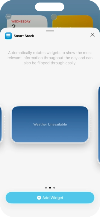 Slide your finger right or left on the screen to select the required widget size.