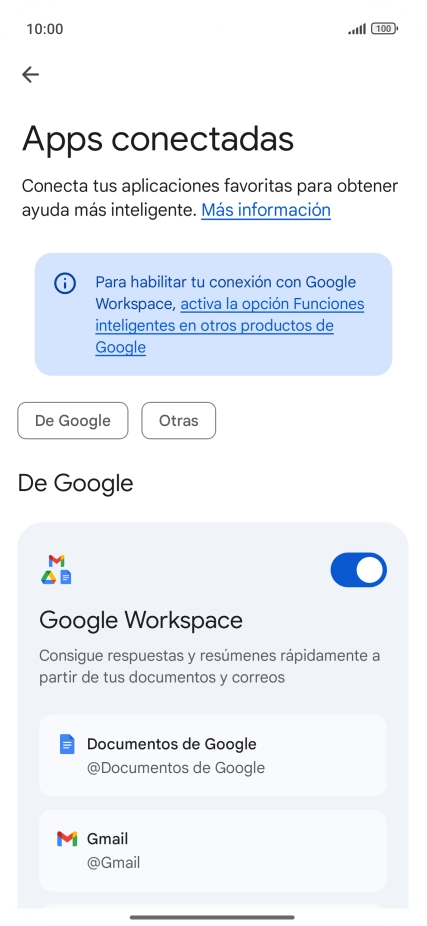 Pulsa el indicador junto a la extensión deseada para activar la función.
