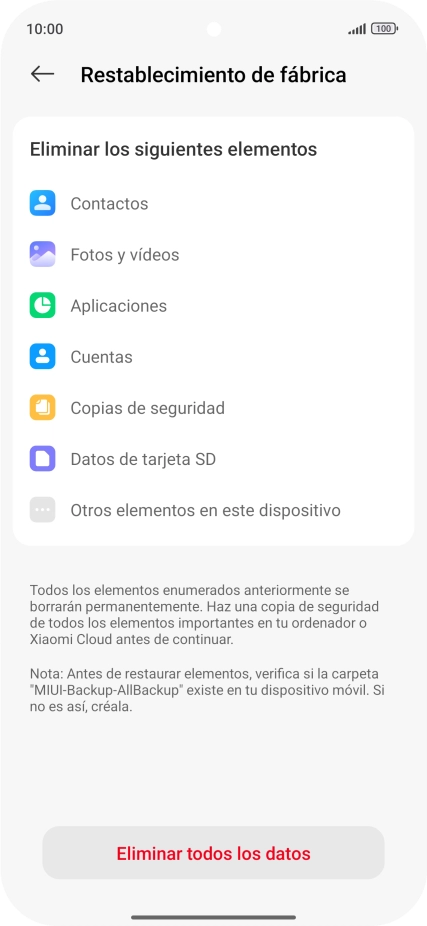 Pulsa Eliminar todos los datos.