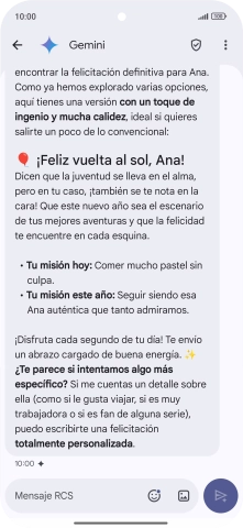 La propuesta de texto de Gemini se visualiza ahora en la pantalla.