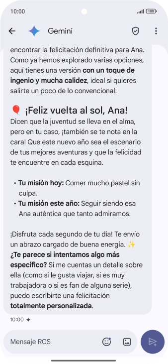 La propuesta de texto de Gemini se visualiza ahora en la pantalla.