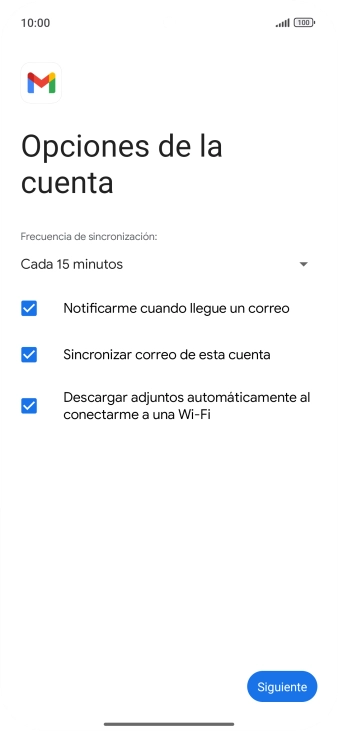 Si aparece en la pantalla esta imagen, tu cuenta de correo electrónico ha sido reconocida y configurada automáticamente. Sigue las indicaciones de la pantalla para introducir más información y terminar la configuración. Si aparece en la pantalla esta imagen, tu cuenta de correo electrónico ha sido reconocida y configurada automáticamente. Sigue las indicaciones de la pantalla para introducir más información y terminar la configuración.