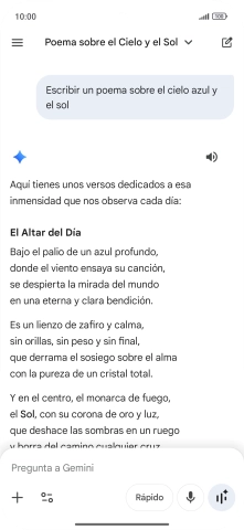 A Gemini le puedes pedir que genere un texto a partir de una descripción tuya.