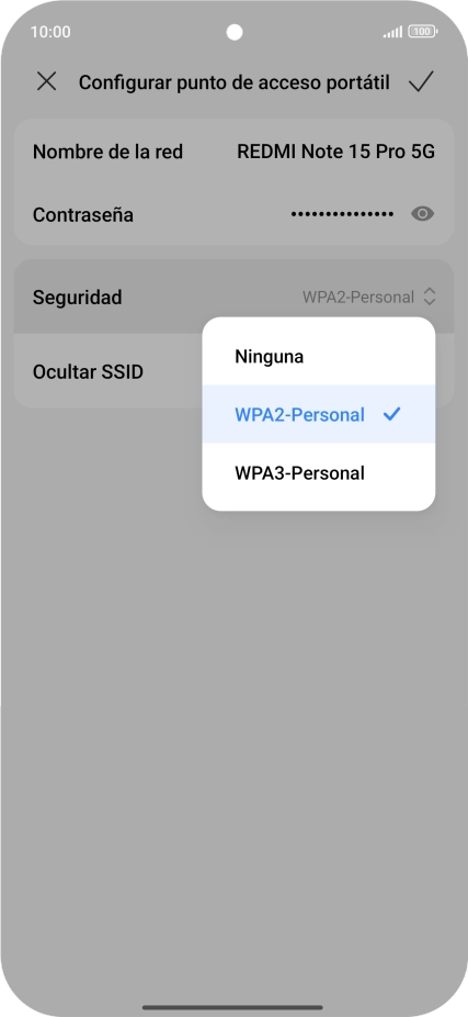 Pulsa WPA3-Personal para proteger la conexión wifi con una contraseña.