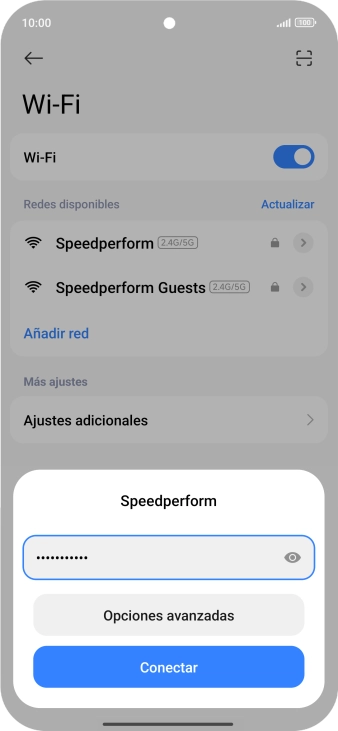 Introduce la contraseña de la red wifi y pulsa Conectar.