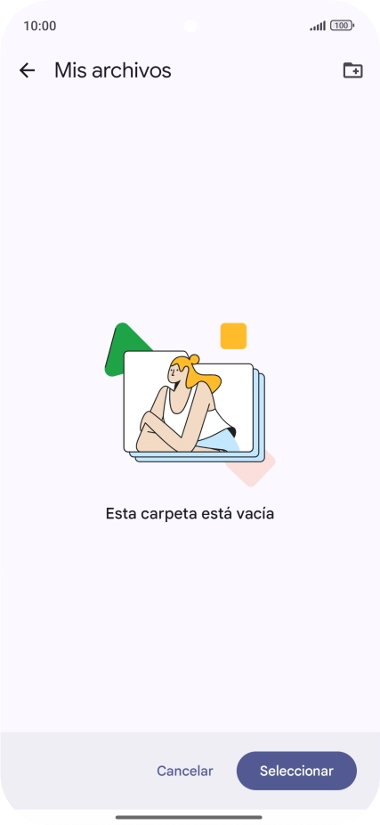 Si deseas crear una nueva carpeta, pulsa el icono de nueva carpeta y sigue las indicaciones de la pantalla para crearla.