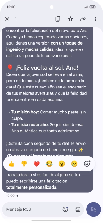 Pulsa la propuesta de texto de Gemini durante unos instantes. Sigue las indicaciones de la pantalla para utilizar el texto propuesto.