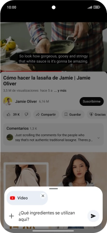 Sigue las indicaciones de la pantalla para escribir o decir en alto la pregunta que quieres hacer del vídeo.