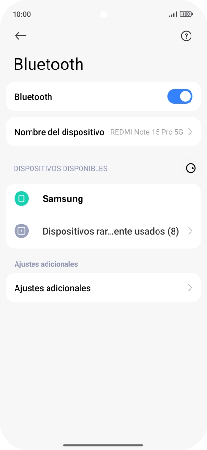 Pulsa el dispositivo Bluetooth deseado y sigue las indicaciones de la pantalla para vincular el dispositivo al teléfono. Pulsa el dispositivo Bluetooth deseado y sigue las indicaciones de la pantalla para vincular el dispositivo al teléfono.