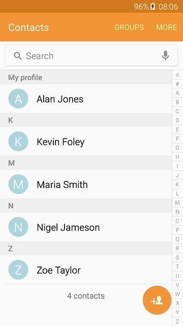 Press the required contact.The contact details are displayed.